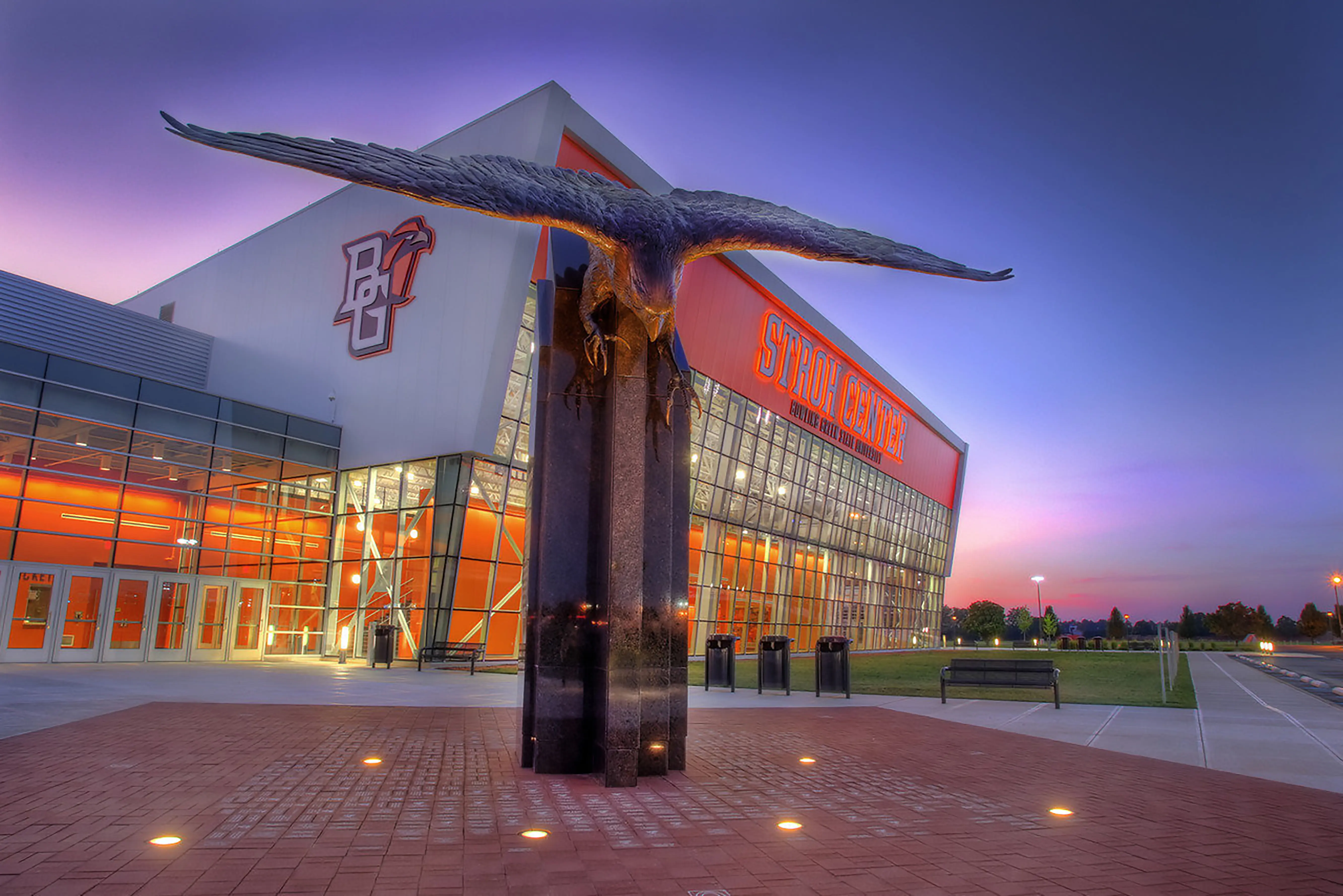 Falcon statue outside of the Stroh Center